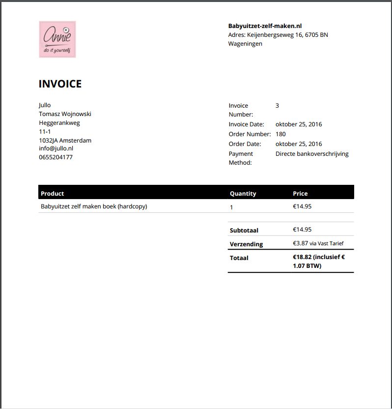 Screenshot of the invoice